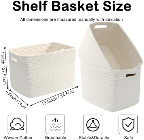 3 Pack Woven Baskets,Storage Baskets for Shelves with Handles - Image 2