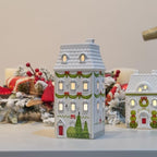 Cynkeyee Christmas Village Houses Party Decorations - Christmas House Décor White Ceramic Decorations Indoor Shelf Tabletop Decor 4x3.5x8.5 Inch - Image 3