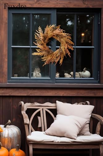 Fall Wreath 16inch, Autumn Fall Door Wreaths with Orange Pine Needle, Light Brown Pinecone,Yellow Wheat, Farmhouse Wreath Decor for Indoor Outdoor Window Wall Christmas Decor - Image 6