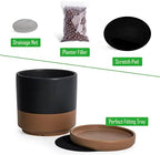 D'vine Dev 2-Pack Ceramic Pots with Saucers, Black/Tan, 8 in, 94-V-D-7 - Image 4