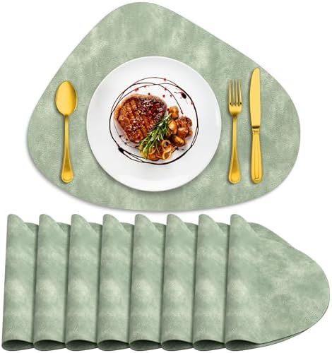 ADRIMER Placemats, Heat Resistant Round Placemats Set of 8 Washable 13 x 17 Inch, Waterproof Table Mats Wipeable for Kitchen, Dining Room Table Christmas Decor, Green by Adrimersdreamistobeanindispensablecompanioninyourlife