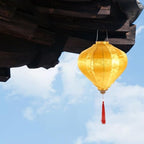 Uonlytech Vietnamese, Japanese Silk Lanterns Hoian Lamp Oriental Tassel Oval Lunar New Year Decorations Yellow - Image 3