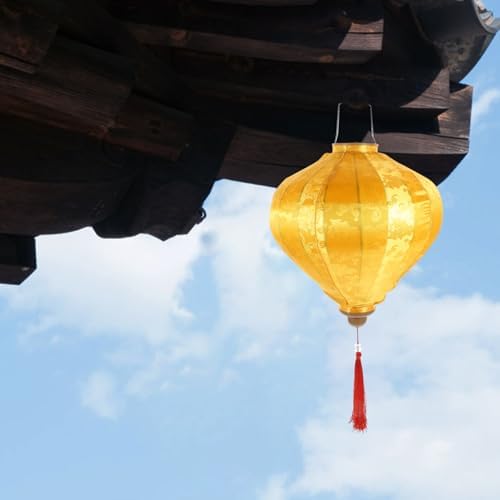 Uonlytech Vietnamese, Japanese Silk Lanterns Hoian Lamp Oriental Tassel Oval Lunar New Year Decorations Yellow - Image 3