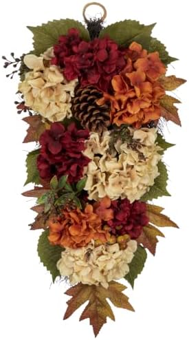 23" Fall Teardrop Swag Small Fall Hydrangea Wreath for Front Door Outside by Oairse
