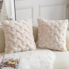 Yaertun Set of 2 Decorative Throw Pillow Covers Thick Plush Wool Throw Pillows Super Soft Luxury Faux Rabbit Fur Velvet Cushion Covers for Couch Sofa Bed Living Room 26x26 Inch Beige - Image 2