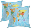 Batmerry Blue World Map Throw Pillow Covers, Map of The World On Mercators Projection Decorative Pillow Covers Digital Printing Blended for Couch Sofa Bed Invisible Zipper 22X22 in(Set of 2) by Batmerry