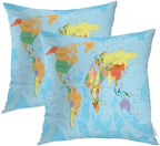 Batmerry Blue World Map Throw Pillow Covers, Map of The World On Mercators Projection Decorative Pillow Covers Digital Printing Blended for Couch Sofa Bed Invisible Zipper 22X22 in(Set of 2) by Batmerry