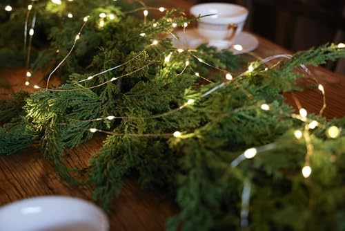 MISSPIN 9ft Christmas Garland with String Lights, Real Touch Cedar Pine Garland, Green Artificial Greenery Garland for Table, Mantle, Wall, Indoor, Outdoor Christmas Decorations - Image 4