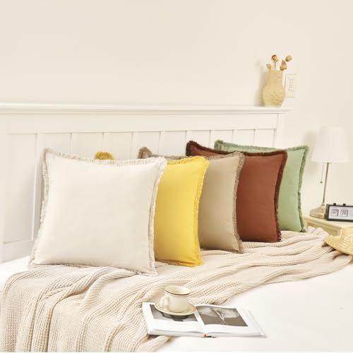 ZWJD Pillow Covers 18x18 Set of 2 Rust Throw Pillow Covers with Fringe Chic Cotton Decorative Pillows Square Cushion Covers for Sofa Couch Bed Living Room Farmhouse Boho Decor - Image 6