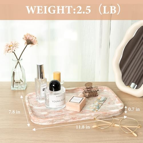 Karibiber Marble Vanity Tray, Marble Bathroom Tray Countertop, Decorative Tray for Dresser, Rosso Red Stone Serving Trays for Kitchen, Perfume, Jewelry Candle Holder, Catch All - Image 4