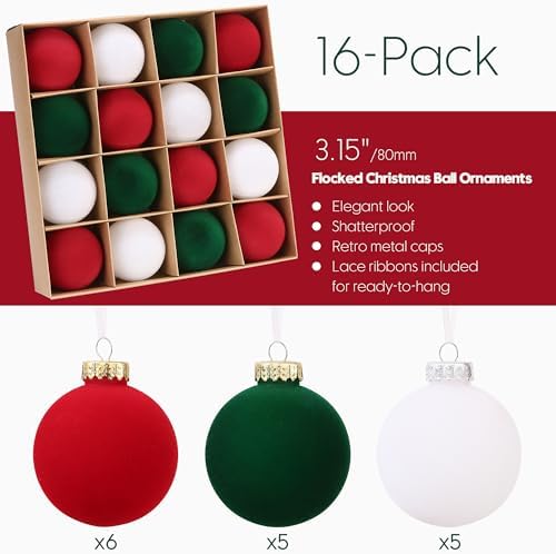 Sea Team 16-Pack Flocked Velvet Christmas Ball Ornaments, Elf - Image 3