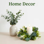12 Pcs Candle Rings Wreaths Artificial Eucalyptus Garland Greenery Leaves Floral Candle Rings for Pillar Holder Wedding Table Centerpiece Home Decor - Image 5