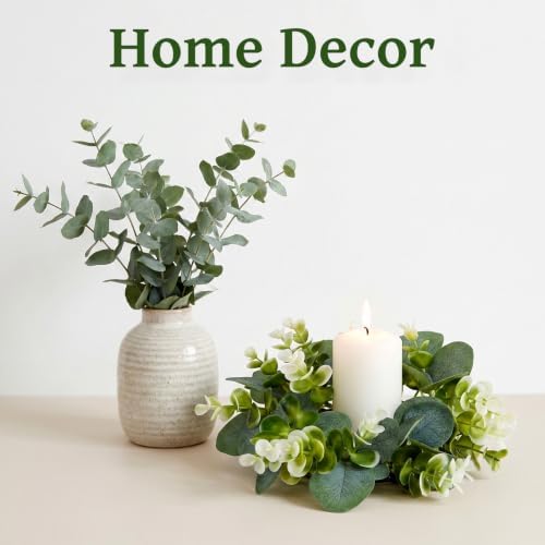 12 Pcs Candle Rings Wreaths Artificial Eucalyptus Garland Greenery Leaves Floral Candle Rings for Pillar Holder Wedding Table Centerpiece Home Decor - Image 5