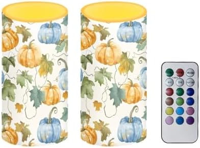 Battery Operated Pumpkin Candle Leaves Fall Flameless Candles LED Table Candles with 18-Key Remote Timer Color Changing for Thanksgiving Holiday Party Home Indoor Room Table Decorations - Image 2