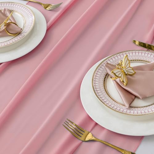 MDS Pack of 25 | Dusty Rose | 10ft Chiffon Table Runner 29x120 Inches Long Romantic Rustic Sheer Gauze Runner for Wedding Bridal Shower Birthday Banquets Engagement Spring Easter Boho Decorations - Image 4