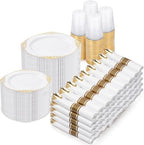 Nervure 700Pcs Gold Plastic Plates, Plastic Dinnerware Set for 100 Guests by Nervure
