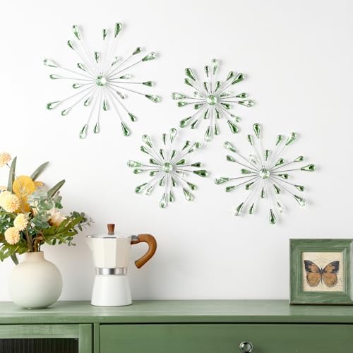 Hicarer 4 Pcs Starburst Wall Decor, Bling Metal Wall Art, Green - Image 4