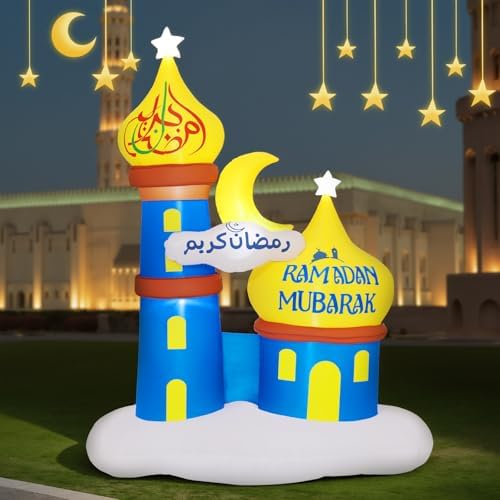 Lewondr 6FT Outdoor Inflatable Ramadan Moon Decorations with 6 LEDs Lights by Lewondr