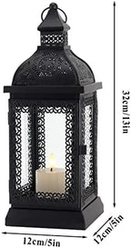 TRIROCKS Rustic Style Metal Candle Lantern 13'' High Decorative Outdoor Lantern Candle Holder with Tempered Glass for Christmas Living Room Garden Patio Parties Indoors Outdoors (Black) - Image 3