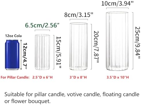 Hewory Glass Cylinder Ribbed Vases, 6Pcs Tall Clear Vase for Centerpieces - Image 2