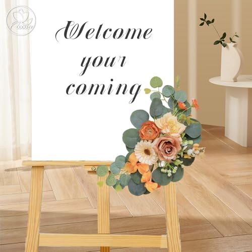 Odouzy Artificial Wedding Arch Flowers for Wedding Sign,Set of 2 for Welcome Ceremony Sign,Faux Floral Swags,Banquet and Reception Backdrop Floral Decoration (Orange) - Image 4