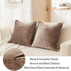 Luxurious Velvet Throw Pillow Covers 20x20 Set of 2 Decorative Pillow Covers Solid Square Cushion Case for Sofa Couch Bedroom Farmhouse, Brown - Image 6
