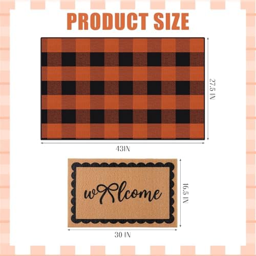 2 Pcs Fall Welcome Mat for Front Door Layered Buffalo Plaid Outdoor Rug - Image 2