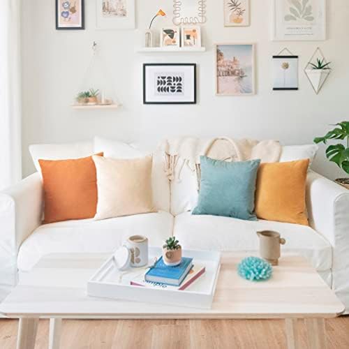 MONDAY MOOSE Decorative Throw Pillow Covers Cushion Cases, Set of 4 Soft Velvet Modern Designs, Mix and Match for Home Decor, Pillow Inserts Not Included (22x22 inch, Orange/Teal) - Image 5