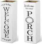 Glitzhome Set of 2 Wooden Welcome Porch Sign, Natural Double Sided Box-shaped Porch Sign for Front Porch Decor, White, 24"H by Glitzhome