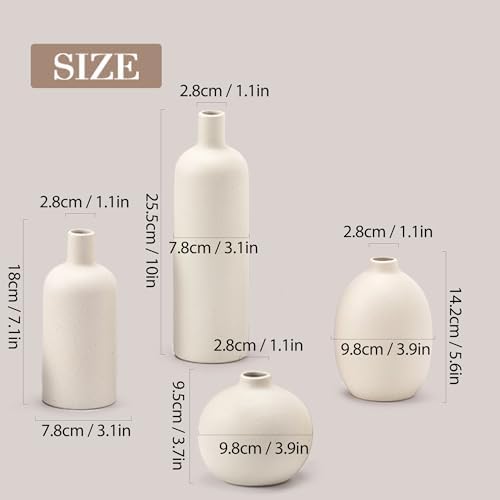 Ceramic Vase Set of 4, Classic Beige White Matte Vases Home Decorations for Table Shelf Office Centerpieces Decor - Image 3