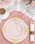 Nervure 700Pcs Pink Plastic Plates, Plastic Dinnerware Set for 100 Guests - Image 2