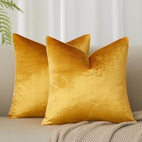 JUSPURBET 28x28 Euro Velvet Throw Pillow Covers Set of 2,Golden by JUSPURBETHOME