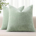 decorUhome Fall Chenille Sage Mist Throw Pillow Covers 24x24 Inch Set of 2, Decorative Soft Couch Pillow Covers Solid Dyed Accent Euro Sham Farmhouse Neutral Square Pillow Cases for Sofa by decorUhome
