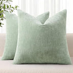 decorUhome Fall Chenille Sage Mist Throw Pillow Covers 24x24 Inch Set of 2, Decorative Soft Couch Pillow Covers Solid Dyed Accent Euro Sham Farmhouse Neutral Square Pillow Cases for Sofa by decorUhome