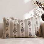 Amor Virisso Floral Throw Pillow Covers 12 x 20 Set of 2 Block Print Pillow Covers Neutral Floral Striped Farmhouse Decorative Pillow Covers for Sofa Couch Bed, Dusty Green by AffordableFloralPrintMaker