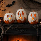 Halloween Decor - 8.5" H Resin Ghost Pumpkin with Flameless Candle for Indoor Outdoor - Cute Spooky Centerpieces Halloween Decorations for Tables Porch Yard Home Front Door Mantel - Image 4