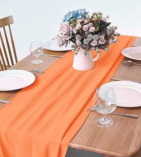 Pufogu 10 Pack 10Ft Orange Chiffon Table Runner Sheer 29x120 Inch - Image 2