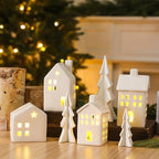 Newtay 7 Pcs White Ceramic Christmas Village Houses with Lights Sets - Image 4