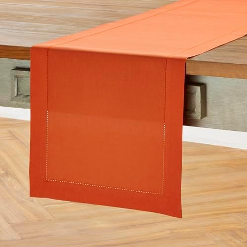 Solino Home Cotton Linen Table Runner Burnt Orange Hemstitch, 14 x 108 in - Image 2
