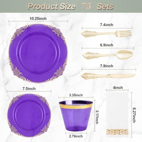 Bestluck 525PCS Clear Purple Disposable Plates for 75 Guests - Image 3