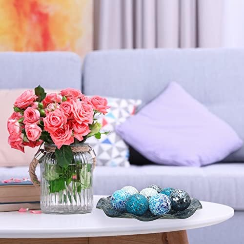 Suclain Centerpiece Bowl and Decorative Balls Set 8 Pcs Table Mosaic Plate with 2.4 Inch Glass Mosaic Orbs Glass Turquoise Tray and Spheres for Centerpiece Table Home Vases Decor(Multicolor) - Image 4