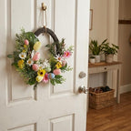Valery Madelyn Pre-Lit Easter Wreath for Front Door, Unique Egg Shaped Spring Wreath Decoration with Bunny, Pastel Eggs & Tulip Daisy Flower, Artificial Farmhouse Indoor Outdoor Wall Window Decor-16'' - Image 3