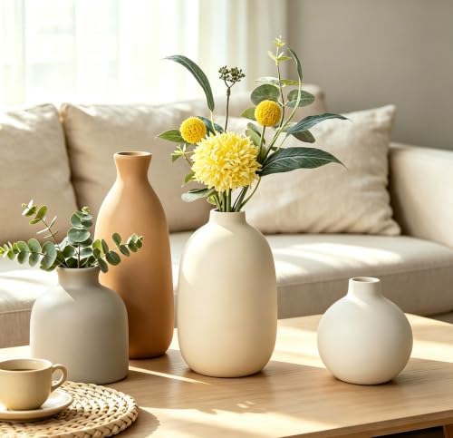 Modern Ceramic Vase Set of 5, Vases Home Decor Rustic Farmhouse Decorative - Image 5