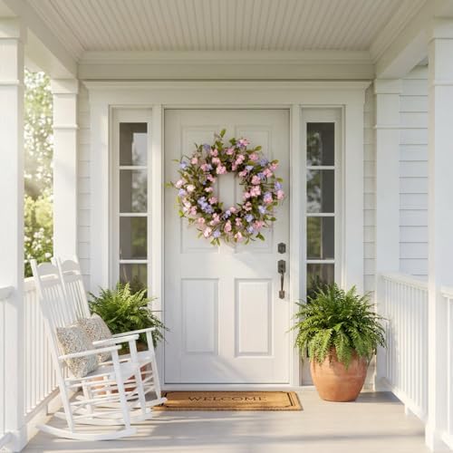 Summer Wreath for Front Door, 22 in Pink Cherry Blossom Hydrangea - Image 2