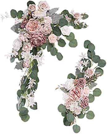 Artificial Wedding Arch Flowers Kit, 2 Pcs Garlands Silk Peony Flower Swag, Rustic Artificial Eucalyptus Greenery Floral Swag, Artificial Floral Garland Wreath for Wedding Ceremony Party(Champagne) by TITA-DONG