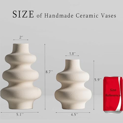 Steviieden Ceramic Vases Set, Boho Home Decor Vase, Off White, Set of 2 - Image 3