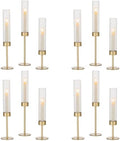 Hewory Gold Hurricane Candle Holders: 12 PCS Brass Tall Candlestick Taper Candle Holders Bulk for Candlesticks Candle Sticks Holder Decor for Table Centerpiece Wedding Party Christmas Decorations by Hewory