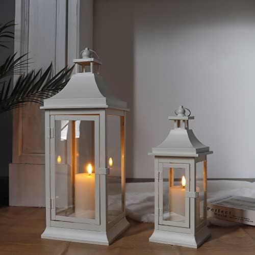 JHY DESIGN Set of 2 19.5''&13''Tall Vintage Candle Lanterns Outdoor Hanging Tower Lantern Metal Candle Holder for Garden Living Room Indoor Outdoor Parties Weddings Balcony Patio - Image 5