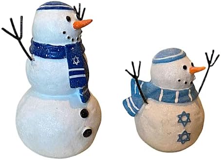 S/2 Hanukkah Jewish Snowman Figurine Collectible Decor Winter Decoration 7.5" & 5.5" (Snowmen Set) - Image 5