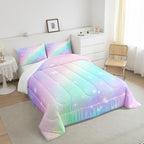 Ombre Rainbow Bedding Sets King Size Golden Stars Comforter Girls Tie Dye Duvet Insert Pink Purple Blue Princess Bedding Colorful Pastel Art Bedding Sets & Collections Sweet Bedroom Decor, Soft Warm - Image 4